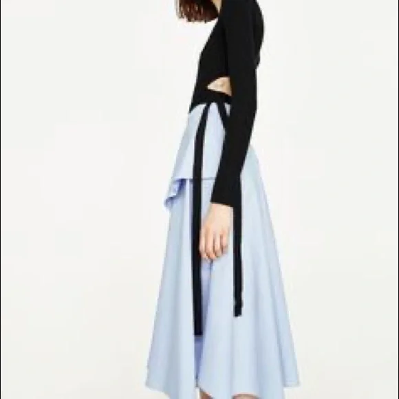 Zara Blue High Waist Midi Skirt Size XS - Picture 3 of 10